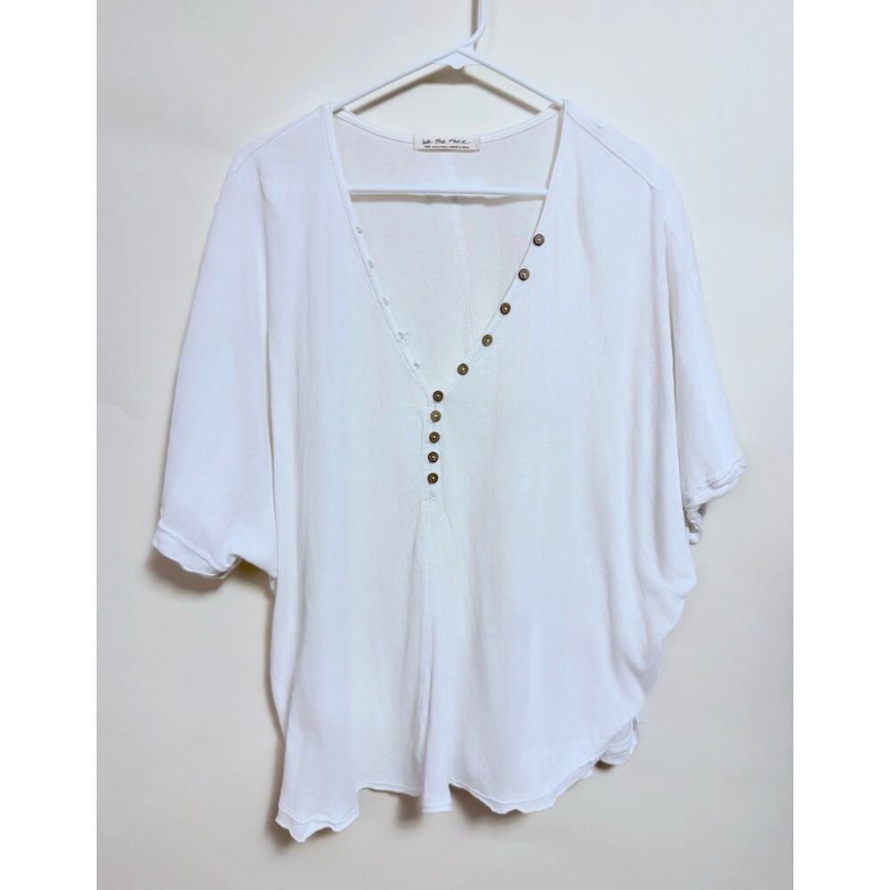 We the Free by Free People Short Sleeve Cotton Henley Top White Large Boho